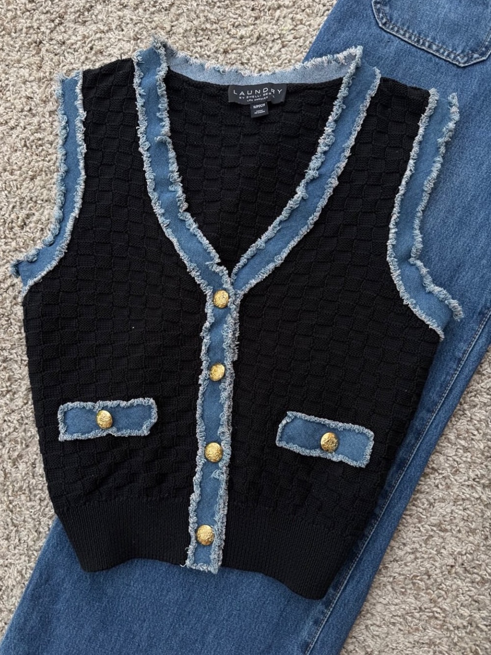 NWOT! Anthropologie Laundry by Shelli Segal V-Neck Denim Trim Sweater Vest - XL